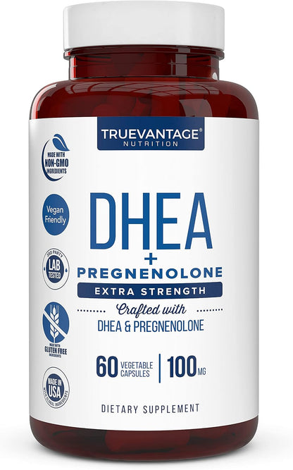 Truevantage DHEA 100mg con Pregnenolona 60mg – DHEA (100 mg): Precursor hormonal que apoya la producción natural – Image 1