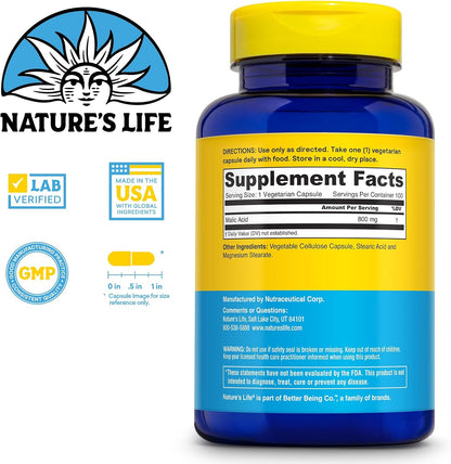 Nature's Life Ácido Málico 800 mg | Agente Quelante | 100 Comprimidos – Image 2