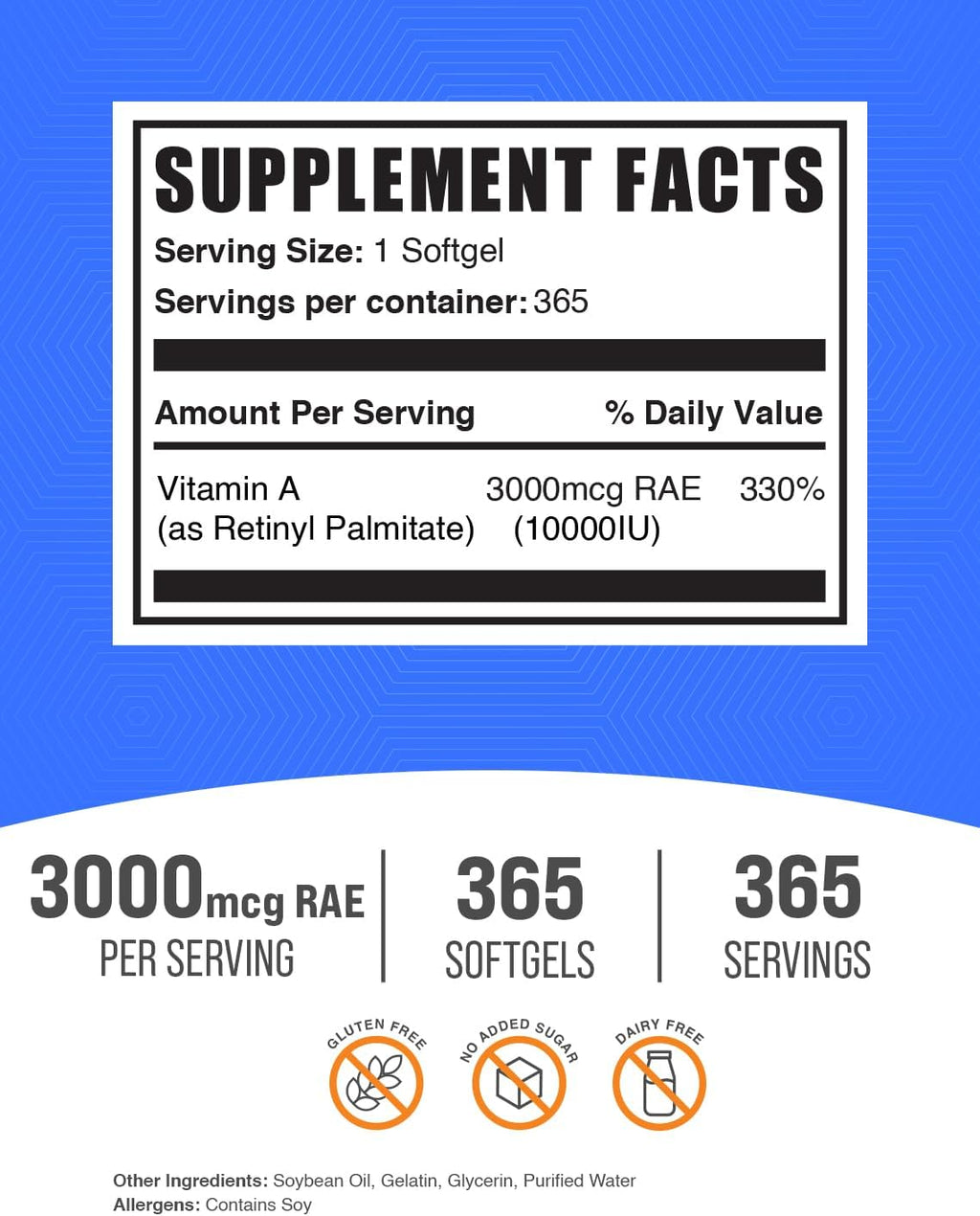 Vitamina A 10000 UI Softgels - Retinil Palmitato, 365 Cápsulas