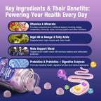 Multivitamínico para Hombres con Omega-3 y Probióticos - Gominolas sin Azúcar, Sabor Mora