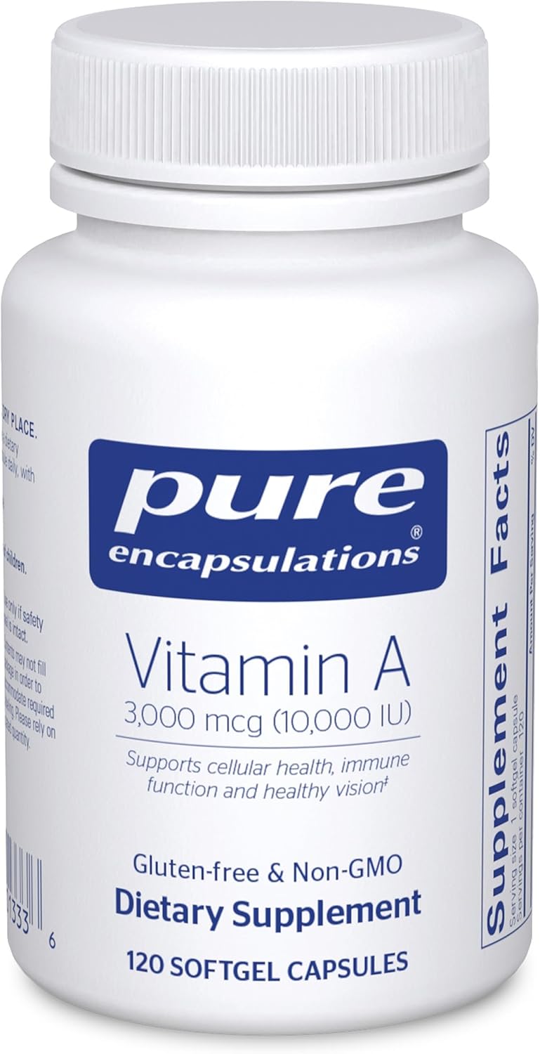 Pure Encapsulations Vitamina A - 3,000 mcg - De aceite de hígado de bacalao - Apoyo inmunológico y de la vista - Suplemento de palmitato de vitamina A - No-GMO - 120 cápsulas blandas