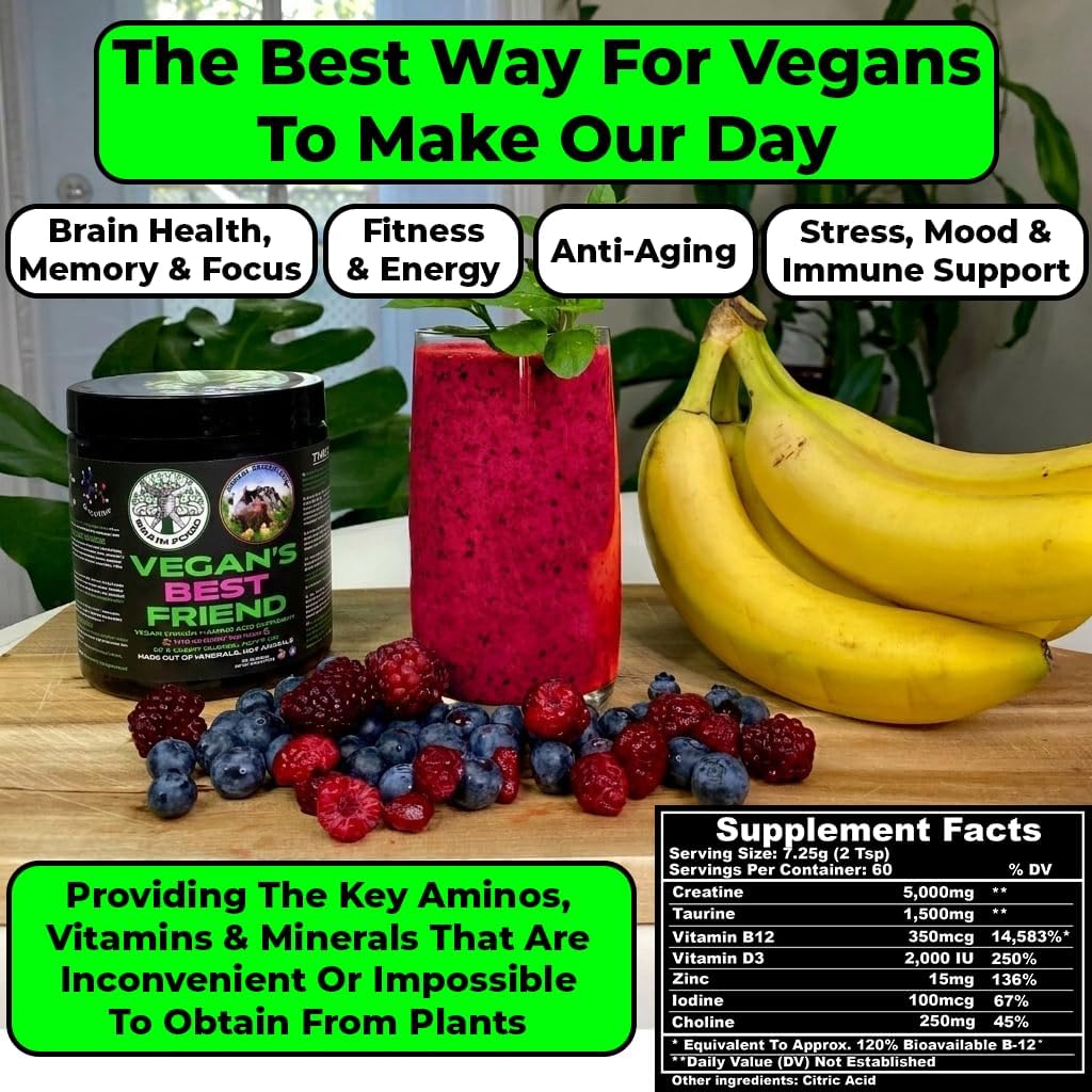 Vegan's Best Friend - Multivitamínico Vegano para Hombres y Mujeres - Con Creatina, B12, D3, Colina, Zinc, Taurina - 60 Dosis