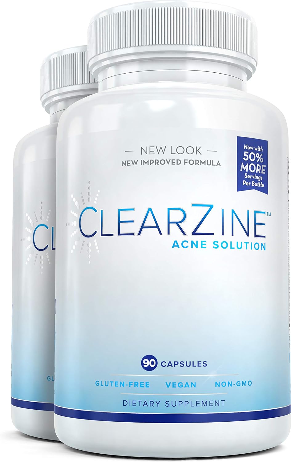 ClearZine Acne Pills - Suplemento para el acné (2 frascos, 90 cápsulas cada uno)