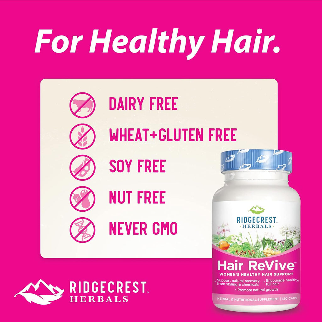 RidgeCrest Herbals Hair ReVive - Suplemento Capilar con Biotina, Vitamina C, Zinc y Cobre (120 Cápsulas, 30 Días)