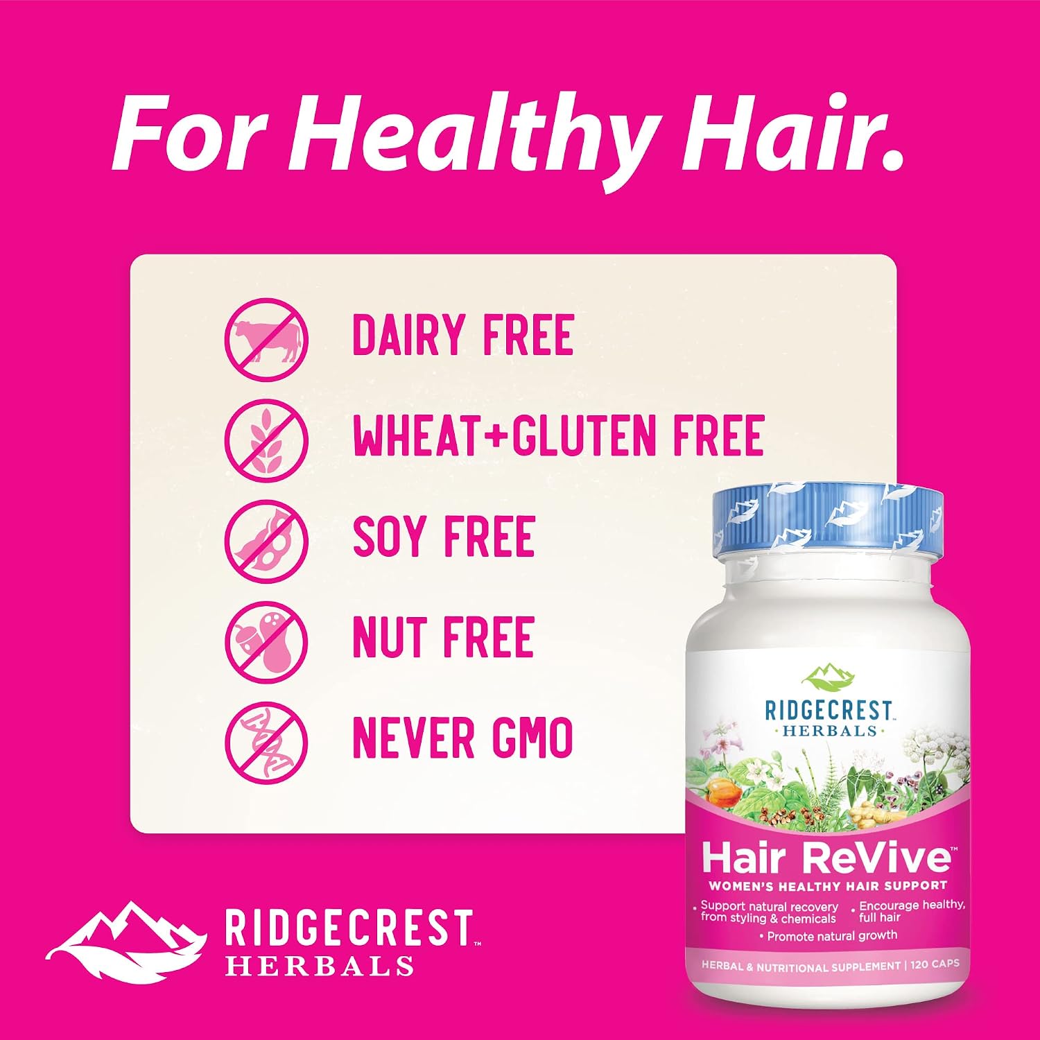 RidgeCrest Herbals Hair ReVive - Suplemento Capilar con Biotina, Vitamina C, Zinc y Cobre (120 Cápsulas, 30 Días)
