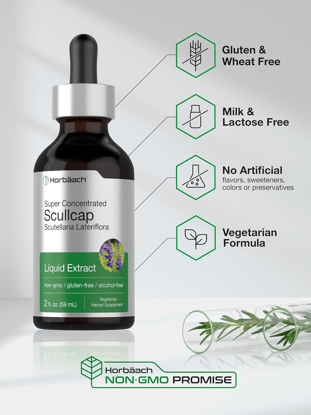 Horbaach Tintura de Escutelaria (Scutellaria lateriflora) – 60ml | Extracto Líquido sin Alcohol y Sin Gluten