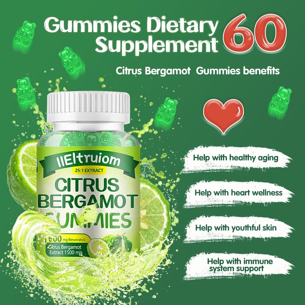 Gominolas de Bergamota Cítrica 1500 mg con Resveratrol y Niacina - 60 Gominolas Veganas