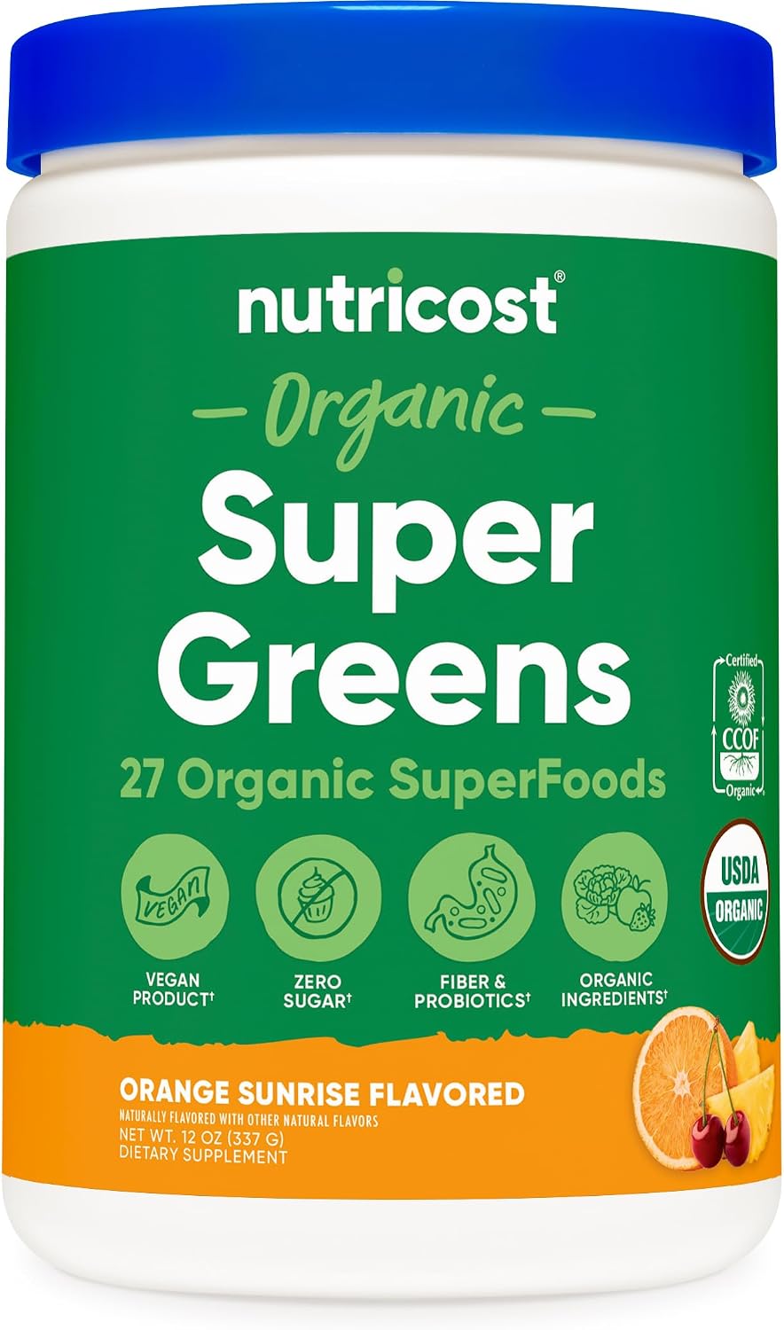Nutricost Organic Super Greens Powder - Sabor Naranja Sunrise - 30 Raciones