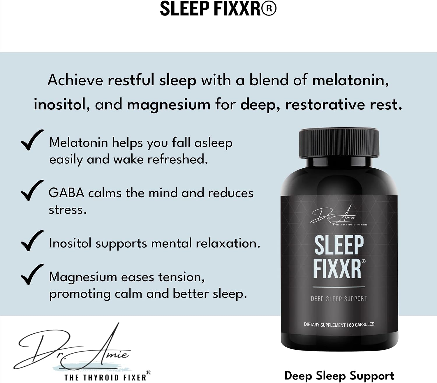 Fixxr Sleep Support: Melatonina, Inositol y Magnesio, 60 Cápsulas