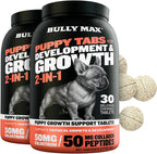 Bully Max 2-en-1 Vitaminas para Cachorros - 30 Comprimidos Masticables para el Crecimiento y Desarrollo - 2 Frascos