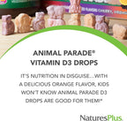 NaturesPlus Animal Parade Gotas Líquidas de Vitamina D3 para Niños - 400 UI, 10 ml - Sabor Naranja - Apoyo Óseo e Inmunológico - Sin Gluten, Vegetariano - 365 porciones