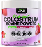 Cure24 Bovine Colostrum X3 Supplement Powder for Humans, 100% Pure Whole Natural Grass Fed Superfood, High IgG, Plus Probiotic & Prebiotic, Strawberry