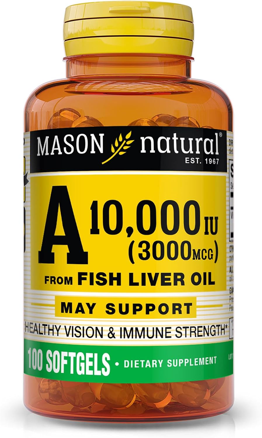 MASON NATURAL Vitamina A 3000 mcg (10.000 UI) de Aceite de Hígado de Pescado, 100 Cápsulas Blandas