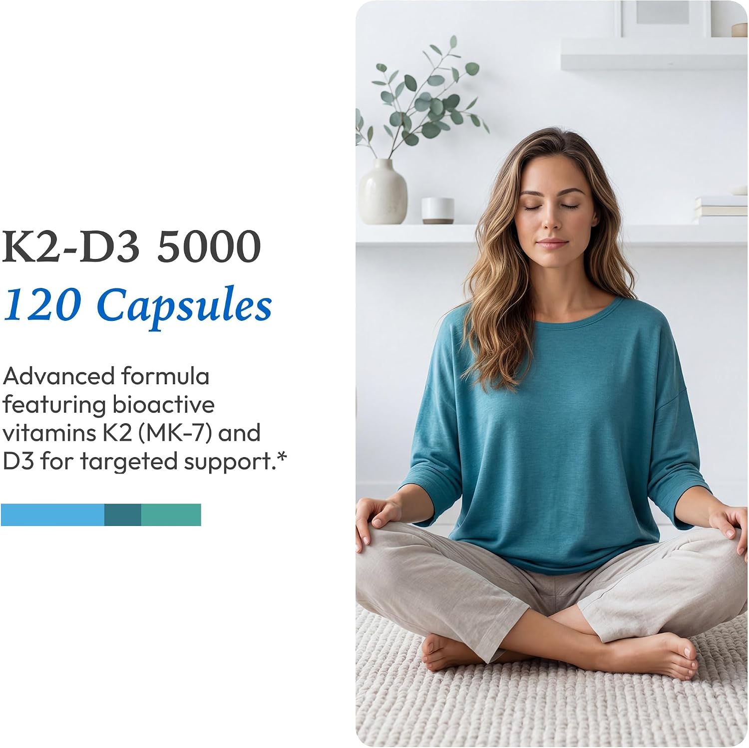 XYMOGEN K2-D3 5000 - Vitaminas D3 y K2, 120 Cápsulas