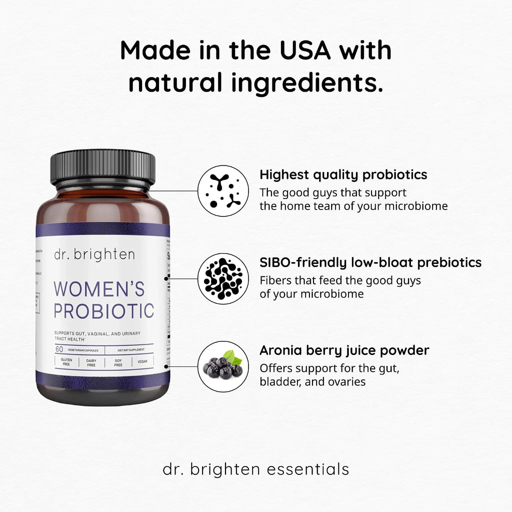 Dr. Brighten Probiótico Femenino con Prebióticos, Antioxidantes y Sunfiber - 60 Cápsulas
