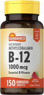 Sundance Vitamina B12 1000 mcg - Comprimidos de disolución rápida - Metilcobalamina - Suplemento vegano, sin gluten y no transgénico