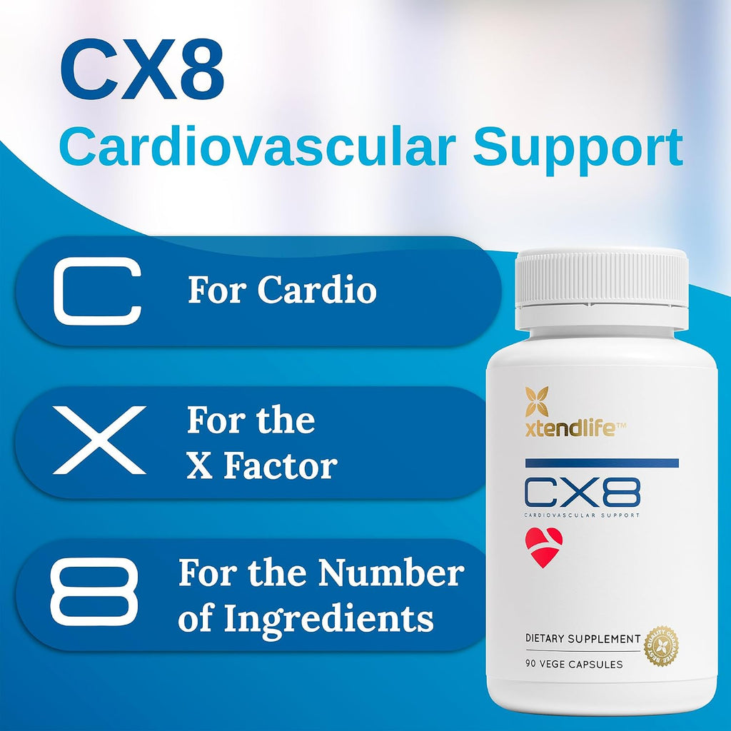Xtendlife CX8 Suplemento para la Salud Cardiovascular con Vitamina K2 MK7, D3, Tocotrienoles y Espino Amarillo (30 días)