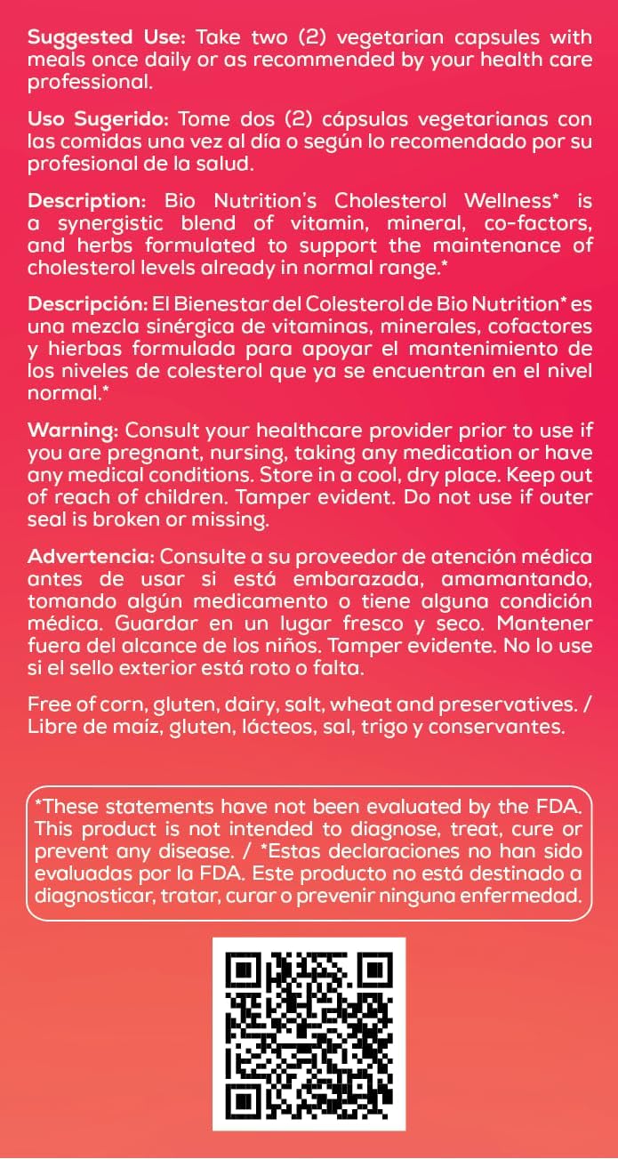 Bio Nutrition Cholesterol Wellness, 60 Cápsulas