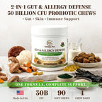 30 Billion CFU PROBIOTICS- One a Day Gut & Allergy Defense for Dogs with PREBIOTICS, QUERCETIN, Colostrum, Turmeric, Mushrooms - Itchy Skin, Allergy & Digestive Support - 90 Chews - Made in USA