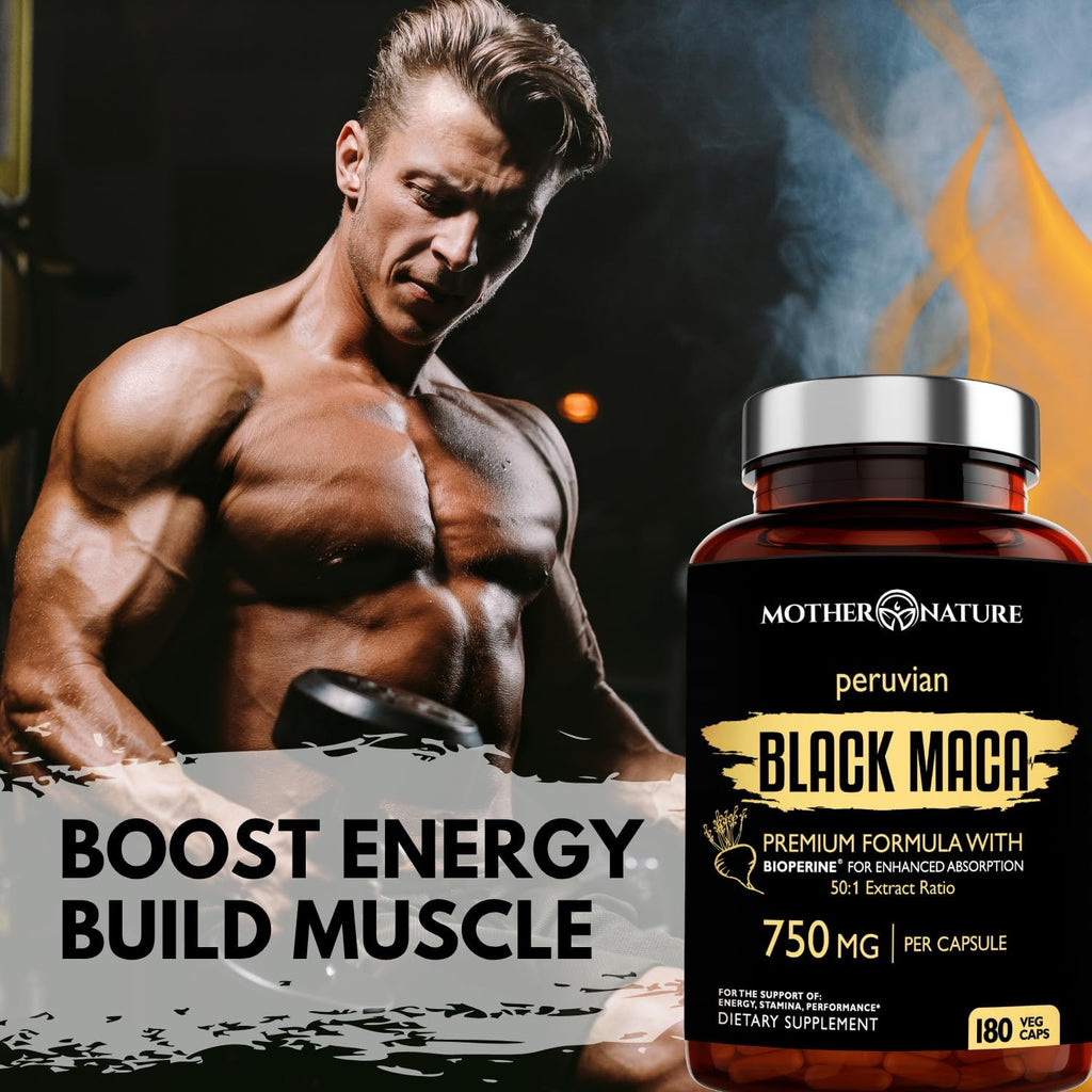 MNO Maca Negra Orgánica 750mg + BioPerine, 180 Cápsulas