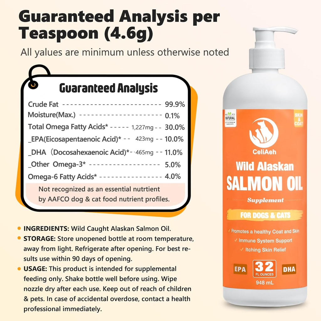 Aceite de Salmón Salvaje para Perros y Gatos, 946 ml