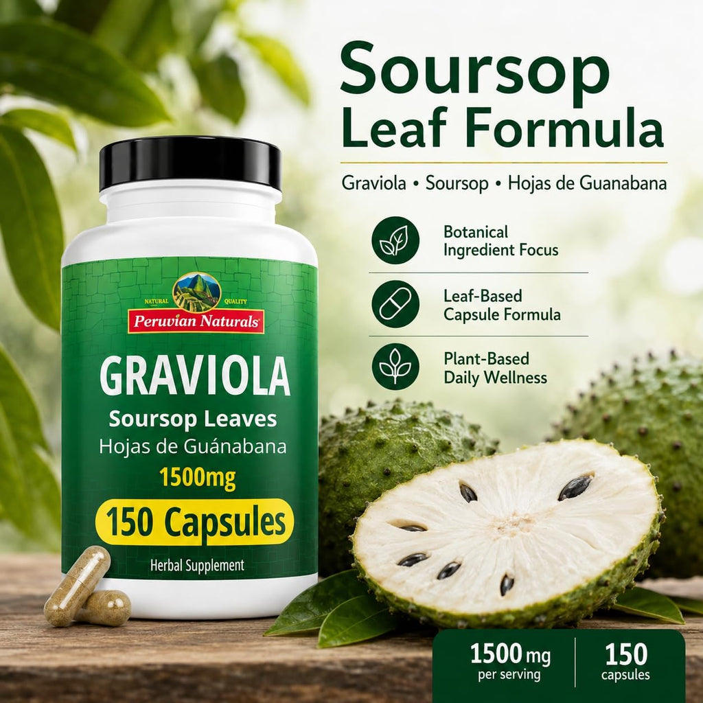 Graviola Soursop Cápsulas de 1500 mg, 150 Unidades – Peruvian Naturals