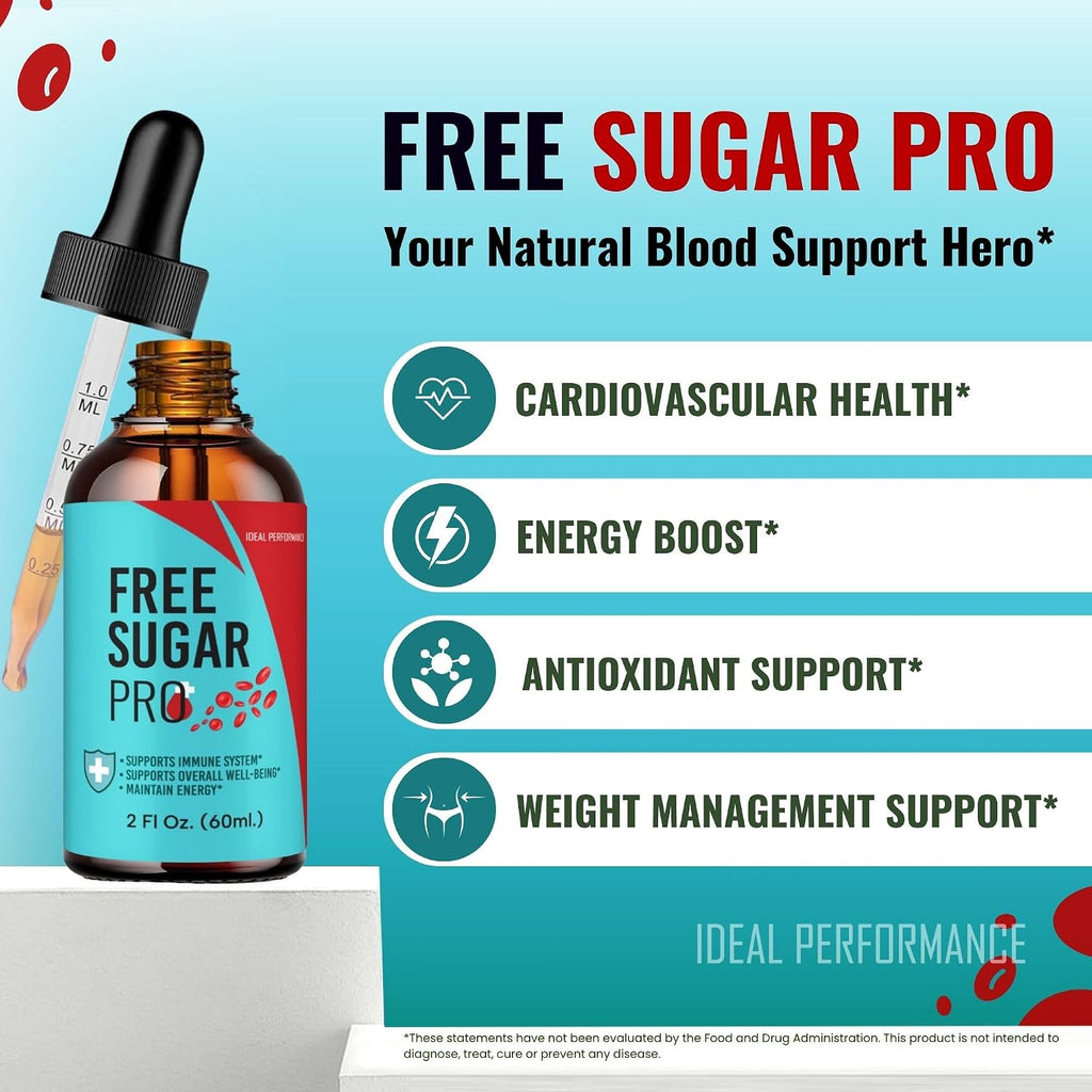 Free Sugar Pro Drops, FreeSugar Pro Blood Formula Support Supplement Liquid Drops - Maximum Strength, FreeSugarPro Health and Wellness All Natural Formula Drops (3 Pack)