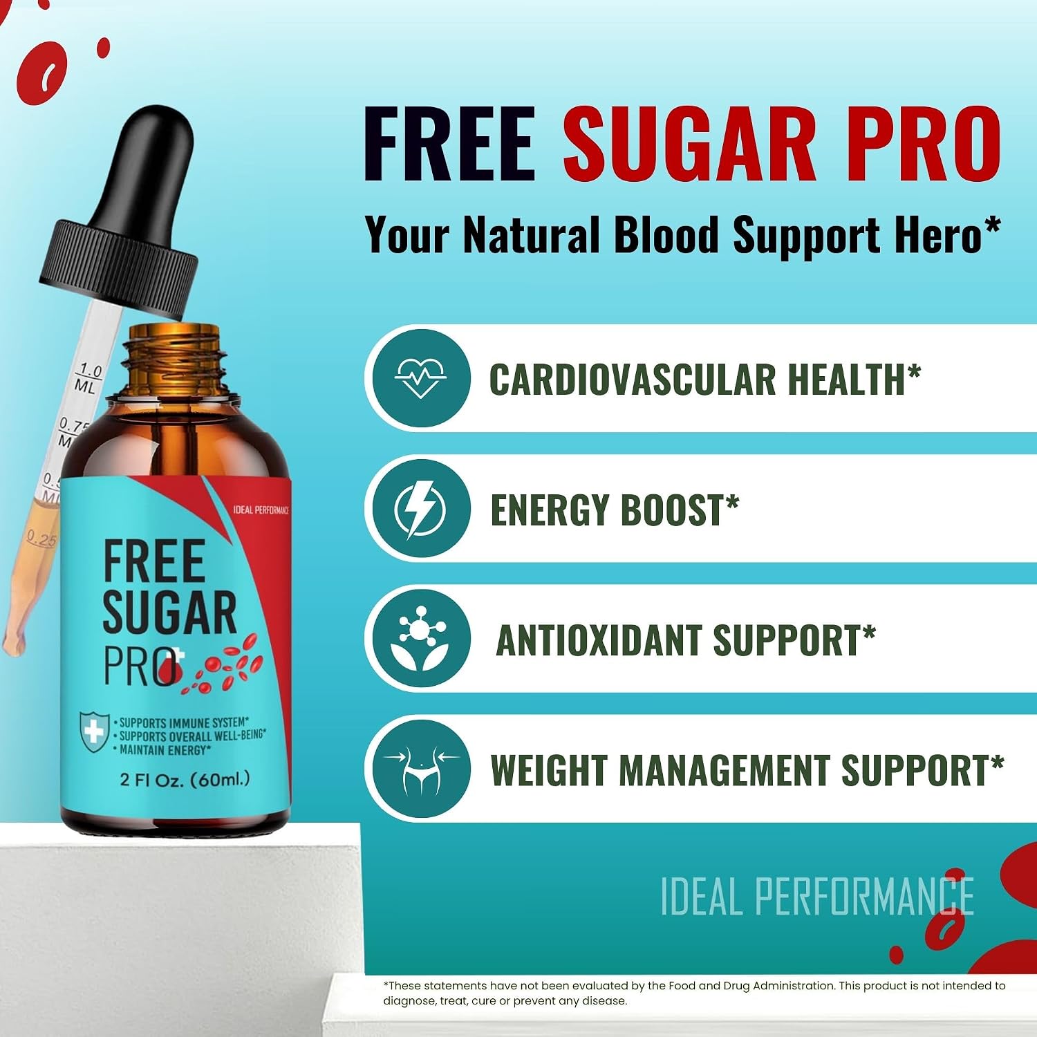 Free Sugar Pro Drops, FreeSugar Pro Blood Formula Support Supplement Liquid Drops - Maximum Strength, FreeSugarPro Health and Wellness All Natural Formula Drops (3 Pack)