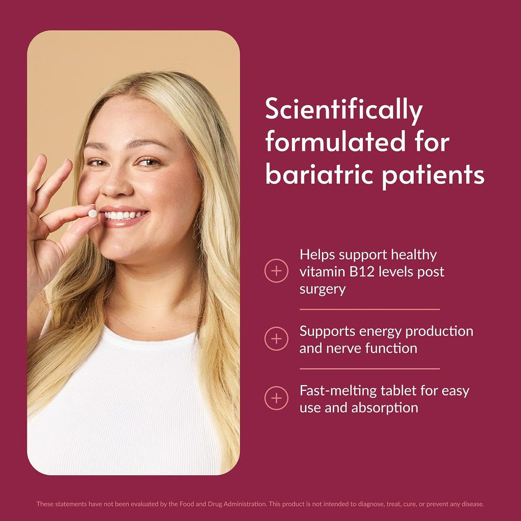 Bariatric Advantage B-12 Speedy Melts, Suplemento de Vitamina B12 1000 mcg, Disolución Rápida con 200 mcg de Ácido Fólico - Cereza Negra, 30 unidades