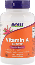 Now Foods Vitamina A, 25.000 UI a partir de Aceite de Hígado de Pescado, 250 Cápsulas Blandas (Paquete de 2)