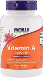 Now Foods Vitamina A, 25.000 UI a partir de Aceite de Hígado de Pescado, 250 Cápsulas Blandas (Paquete de 2)