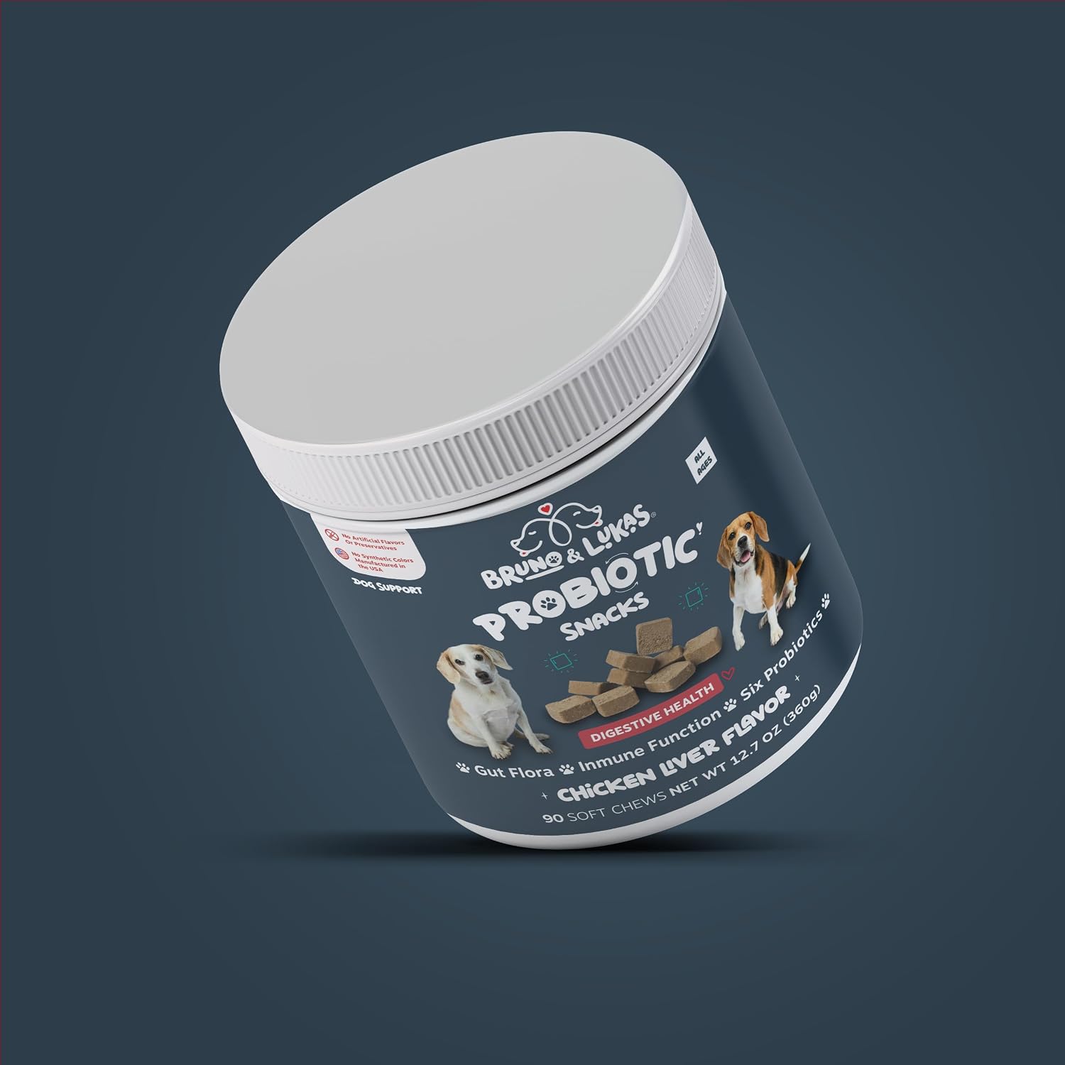 Bruno & Lukas Probióticos Masticables para Perros – Salud Digestiva y Apoyo Inmunológico – 90 Chews