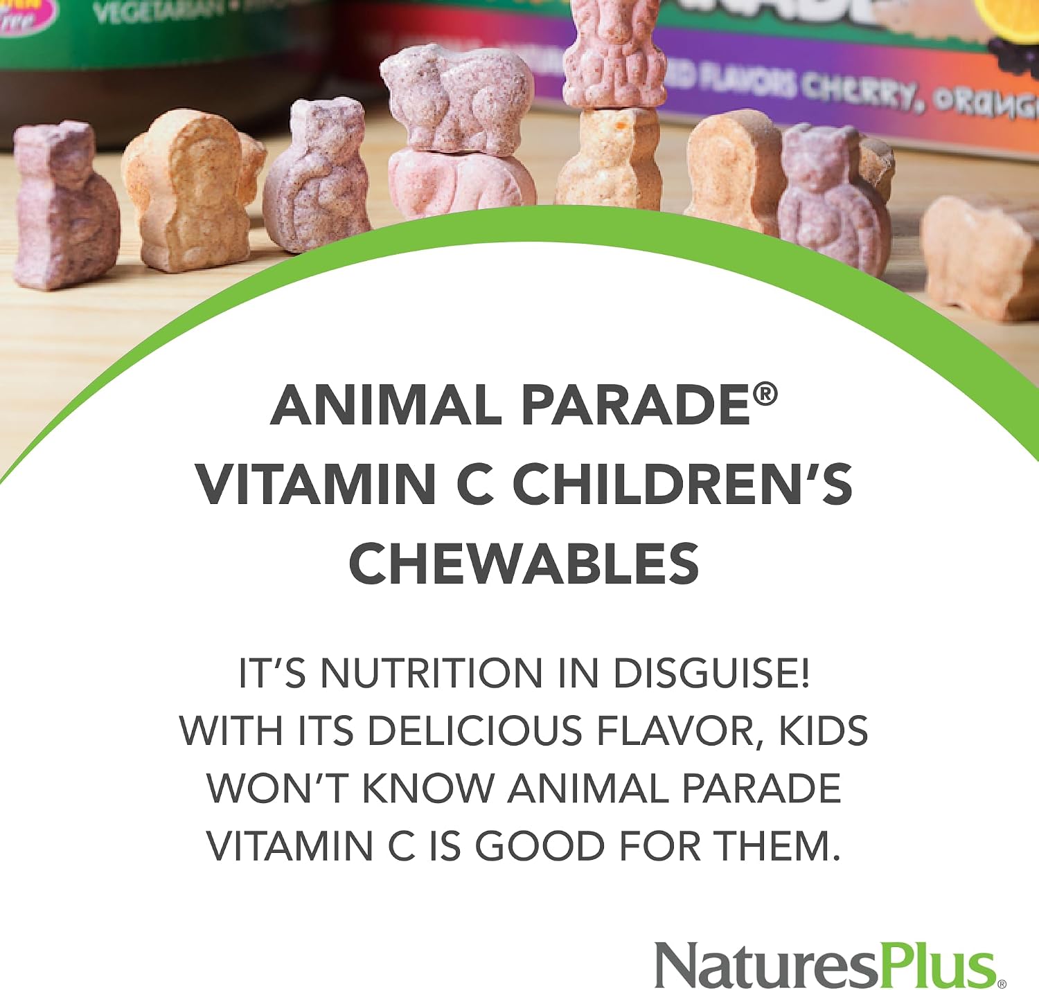 NaturesPlus Animal Parade Vitamina C Masticable para Niños - Sabor Natural a Naranja - 90 Comprimidos con Forma de Animal, Pack de 4 - Vegano, Vegetariano, Sin Gluten - 180 Dosis
