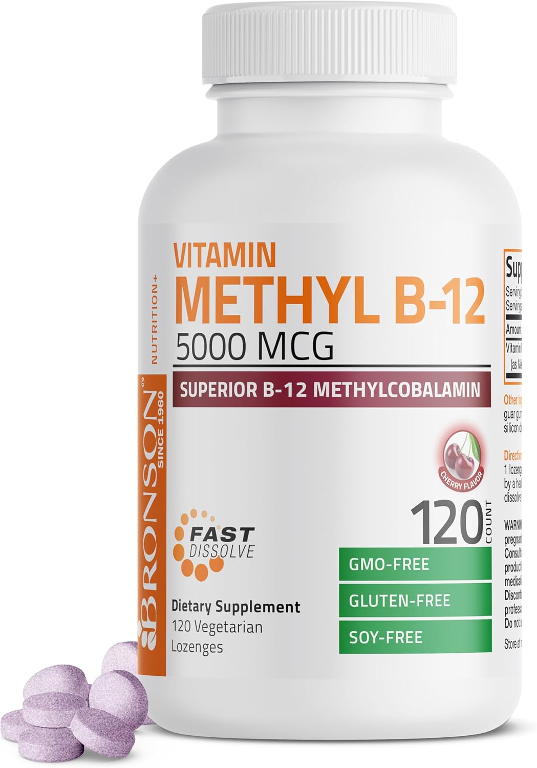 Bronson Methyl B12 5000 mcg - Metilcobalamina para Energía y Sistema Nervioso, 120 Comprimidos Sublinguales