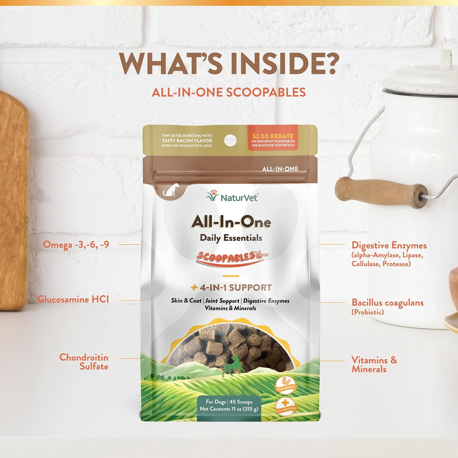 NaturVet Scoopables Multivitamínico Completo para Perros - Sabor a Bacon Ahumado - 312g