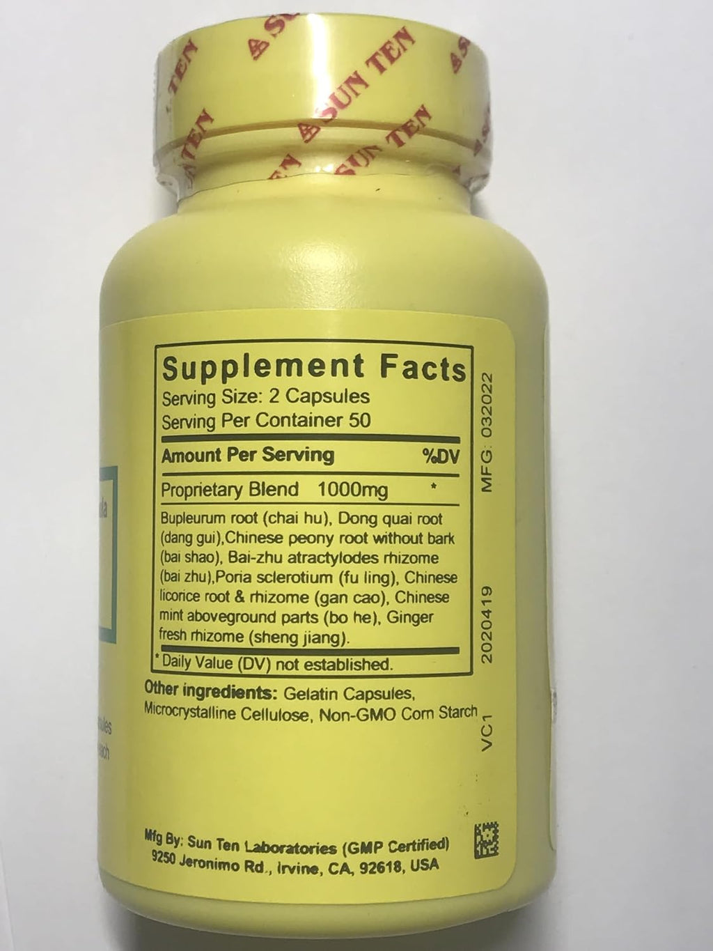 Sun Ten Fórmula de Tang-Kuei y Bupleurum (Xiao Yao San) - 100 Cápsulas (500 mg)