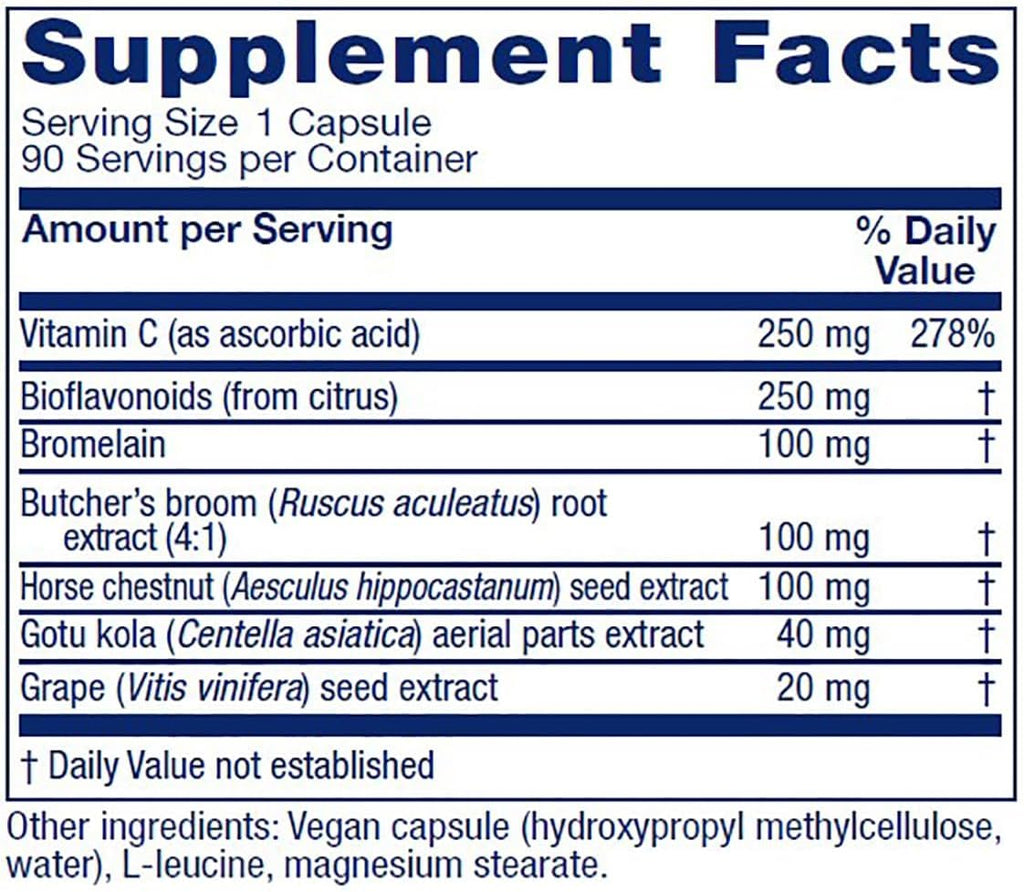 Vitanica VeinoBlend - Suplemento Circulatorio con Bromelina, Castaño de Indias, Centella Asiática, Rusco y Vitamina C - 90 Cápsulas