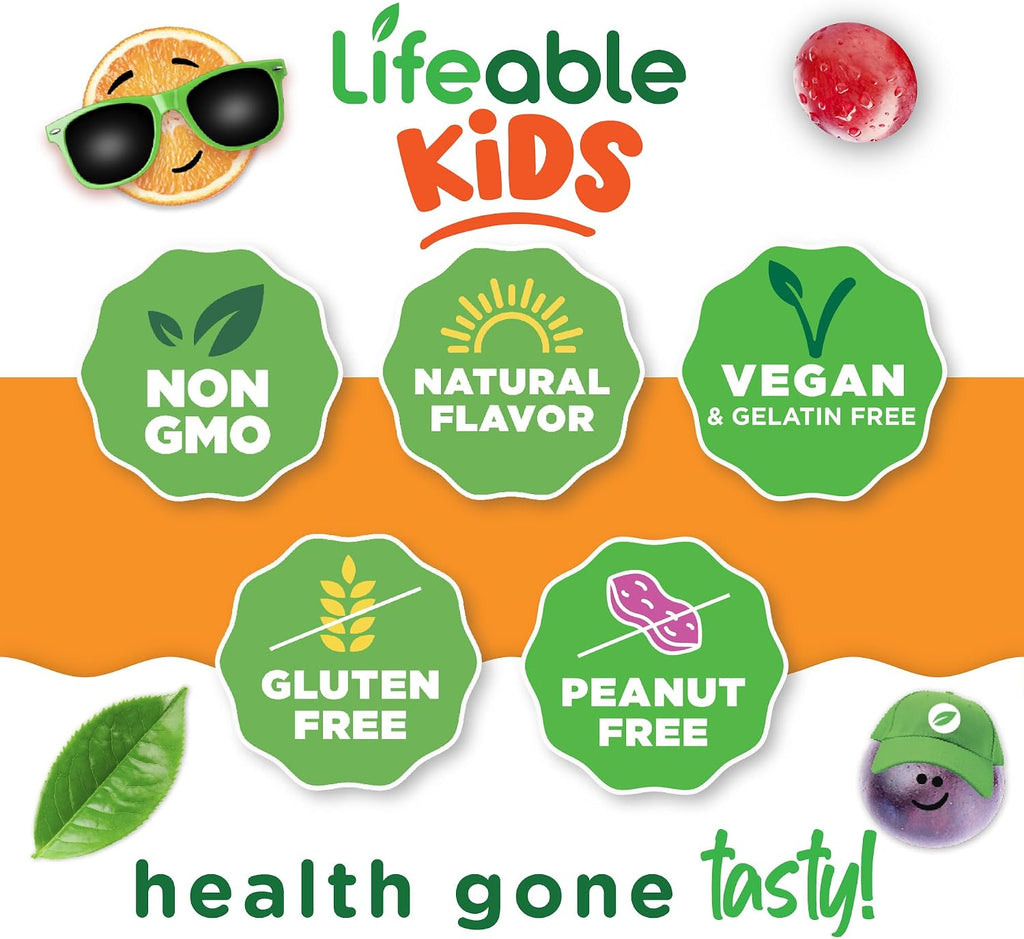 Lifeable Kids Vitamin D3 K2 Gummies - 500 UI D3 + 100 mcg K2 - 60 Gominolas