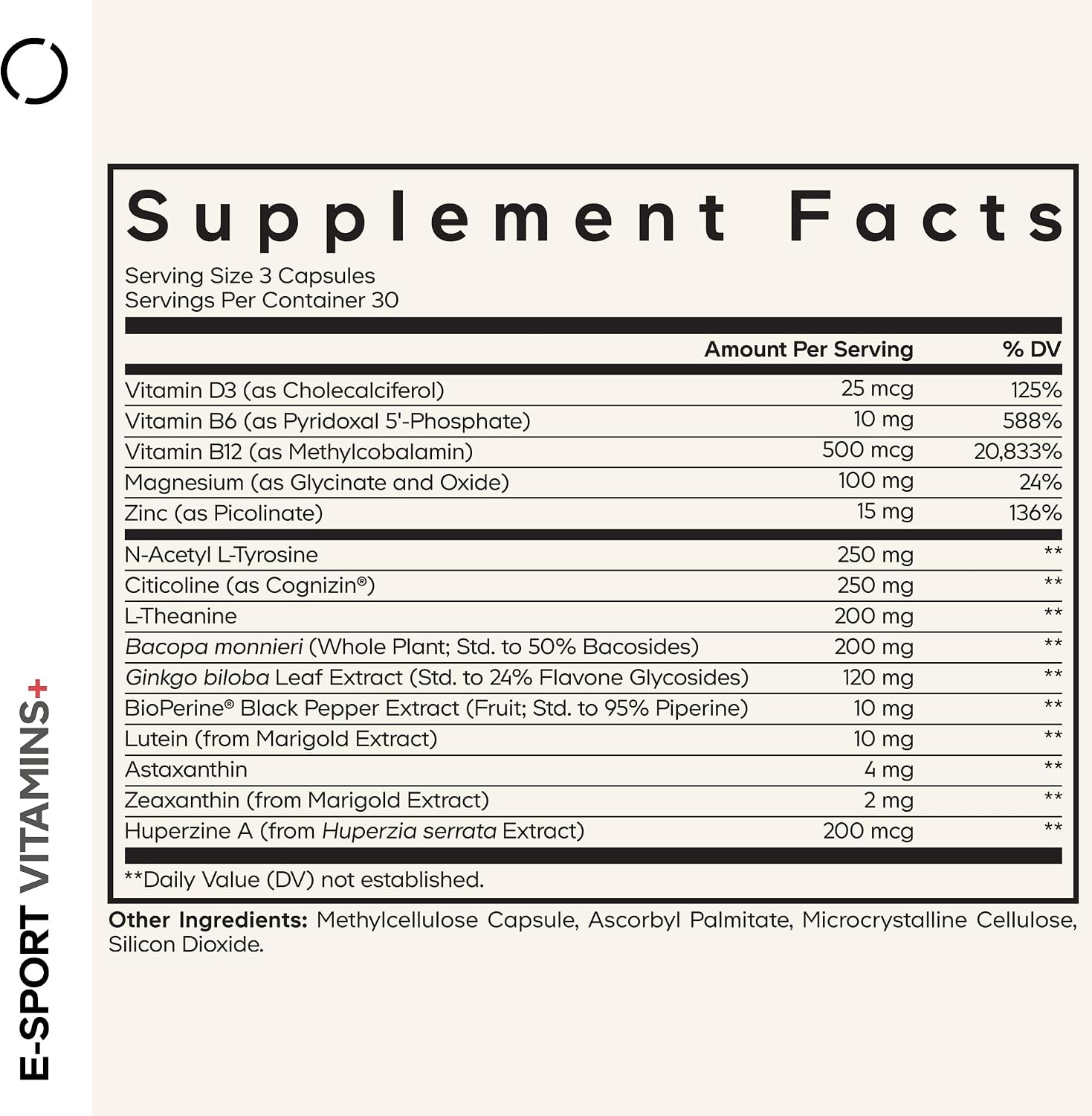 Codeage E-Sport Vitamins+ - Suplemento Nootrópico con Cognizin, Bacopa, L-Theanine, Ginkgo, Astaxantina y Multivitaminas - 90 Cápsulas