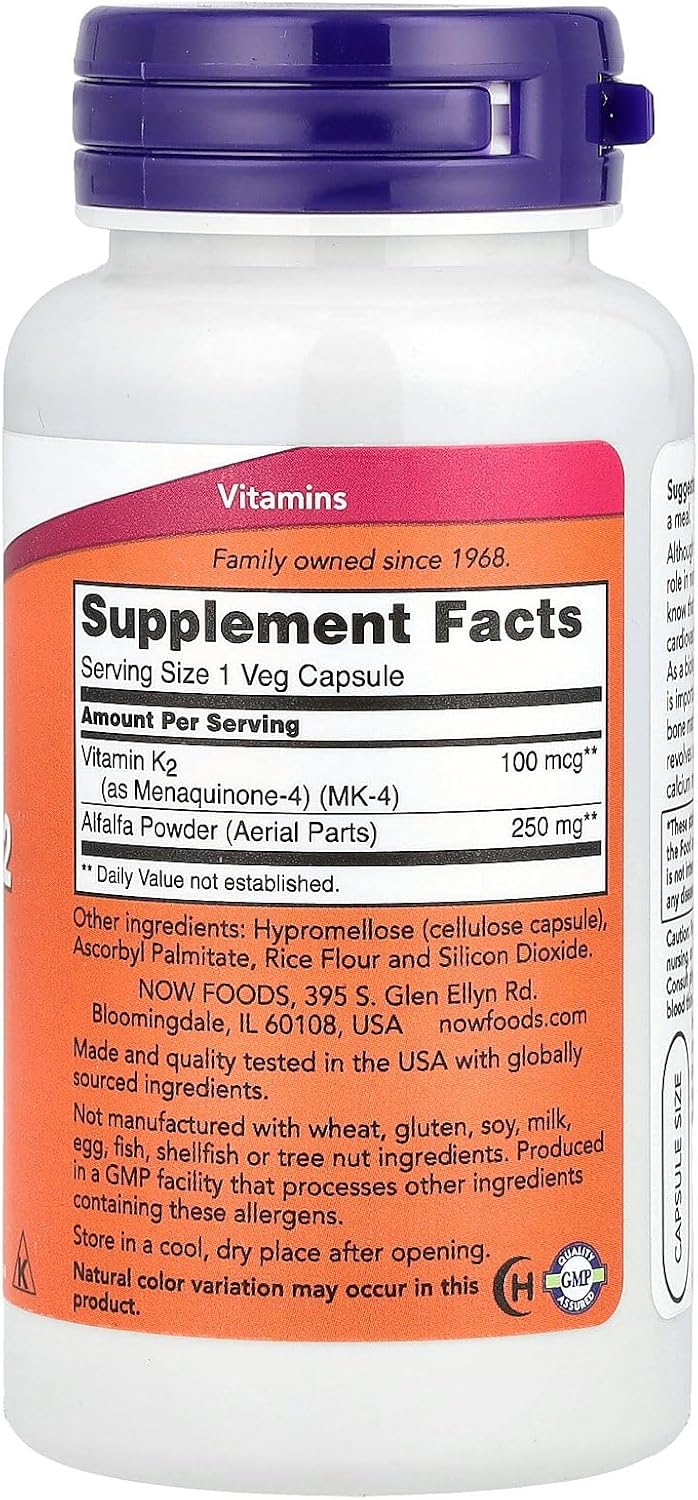 NOW Foods Vitamina K-2, 100 mcg - 100 cápsulas