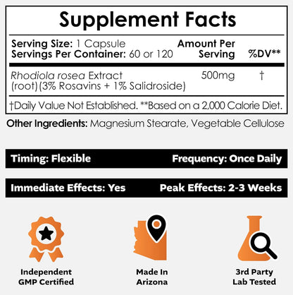 Nootropics Depot Rhodiola Rosea Cápsulas | 500mg | 3% Rosavins | 60 Cápsulas | Extracto Estandarizado – Image 2