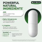 Arazo Nutrition AKG Suplemento Antiedad y Energía con Vitamina B6, Vitamina C y L-Arginina - 60 Cápsulas
