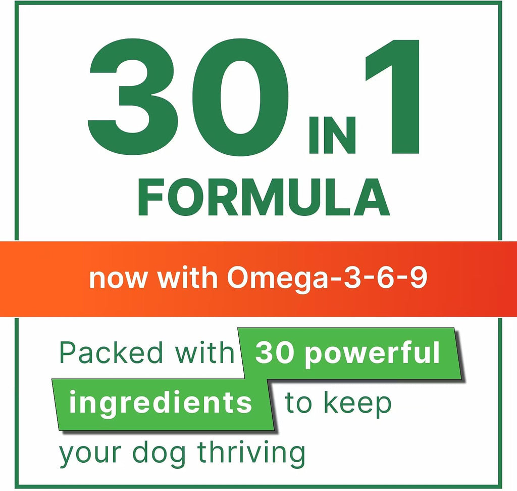 Pawsential Multivitamínico para Perros - Complejo 4 en 1 con Omega, Glucosamina, Probióticos y Vitaminas - 100 Comprimidos - Sabor a Pescado