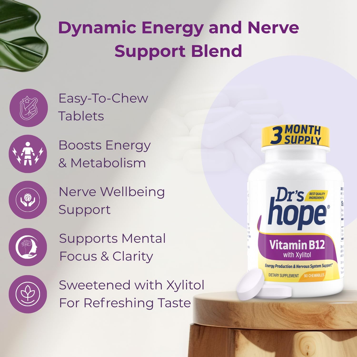 Vitamina B12 1000 mcg – 90 Comprimidos Masticables – Dr’s Hope