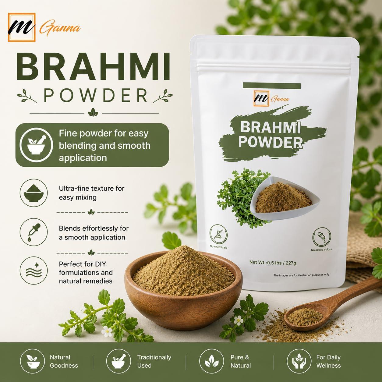 mGanna Brahmi en Polvo 100% Puro y Natural 100 g - Bacopa Monnieri