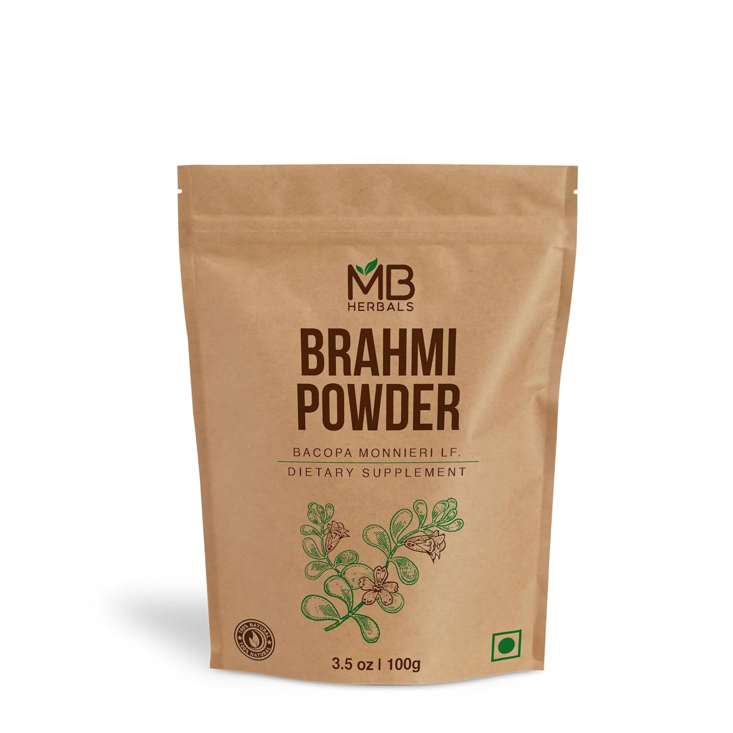MB Herbals Polvo de Brahmi Puro 100g | Polvo de Brahmi Puro 100% Bacopa monnieri