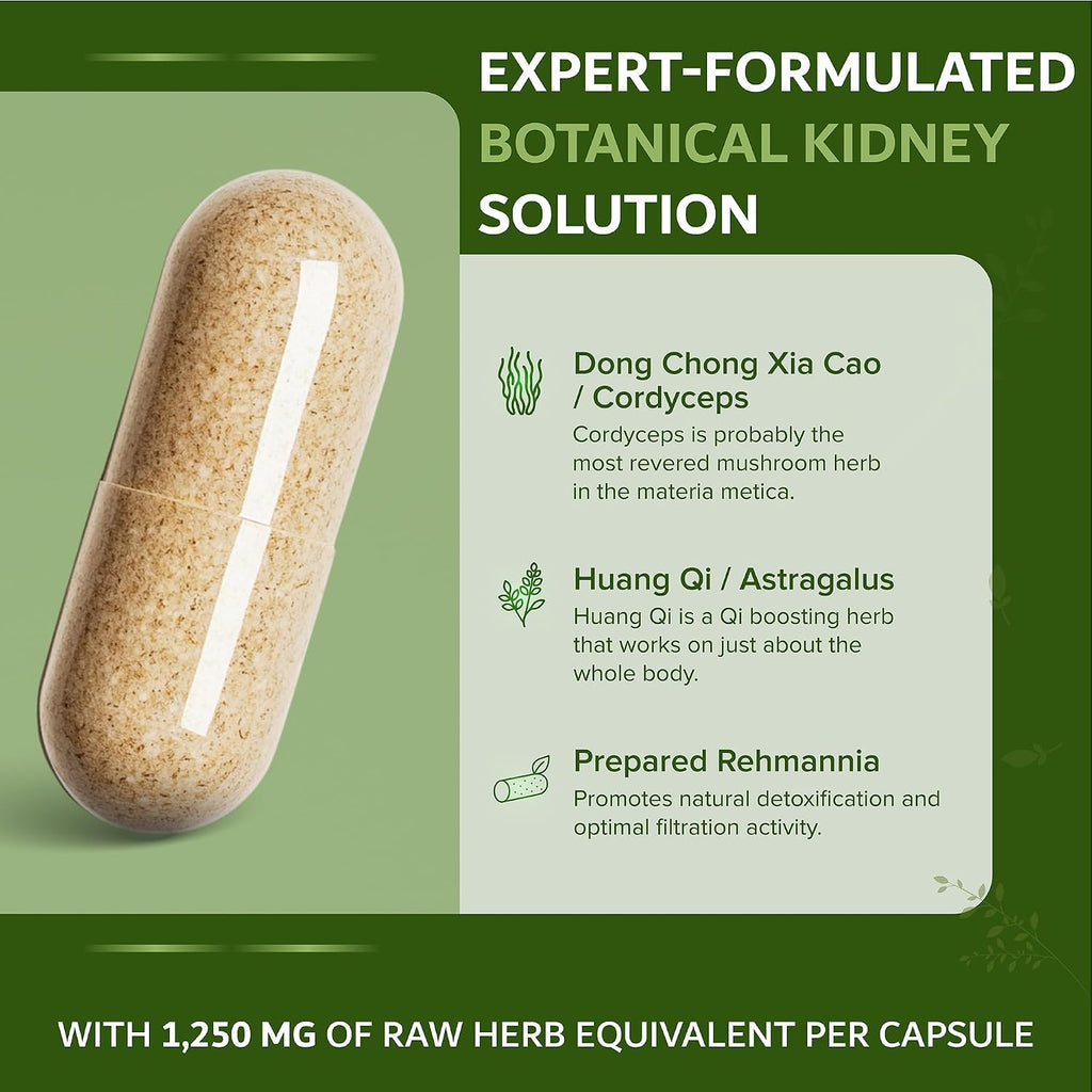 Kidney Sure - Tónico Renal Orgánico - Apoyo Herbal para la Salud Renal y el Tracto Urinario - Formulado por Médico de MTC - 400mg 100 Cápsulas