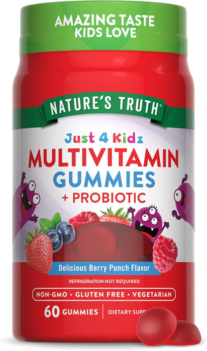 Nature's Truth Kids Multivitamin Gummies with Probiotics | 60 Gomitas | Sabor Berry Punch | Suplemento Vegetariano, No GMO y – Image 1