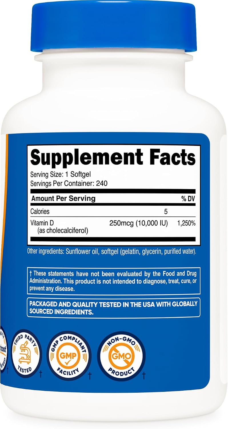 Nutricost Vitamina D3 10.000 UI - 240 Cápsulas Blandas (Paquete de 3)
