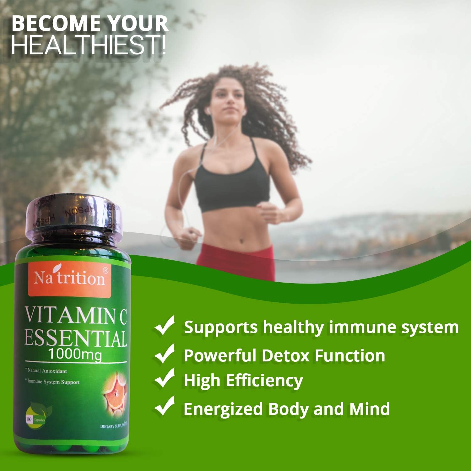 Na'trition Vitamina C 1000 mg Cápsulas Veganas - Sabor Cítrico (50-90 Días de Suministro)